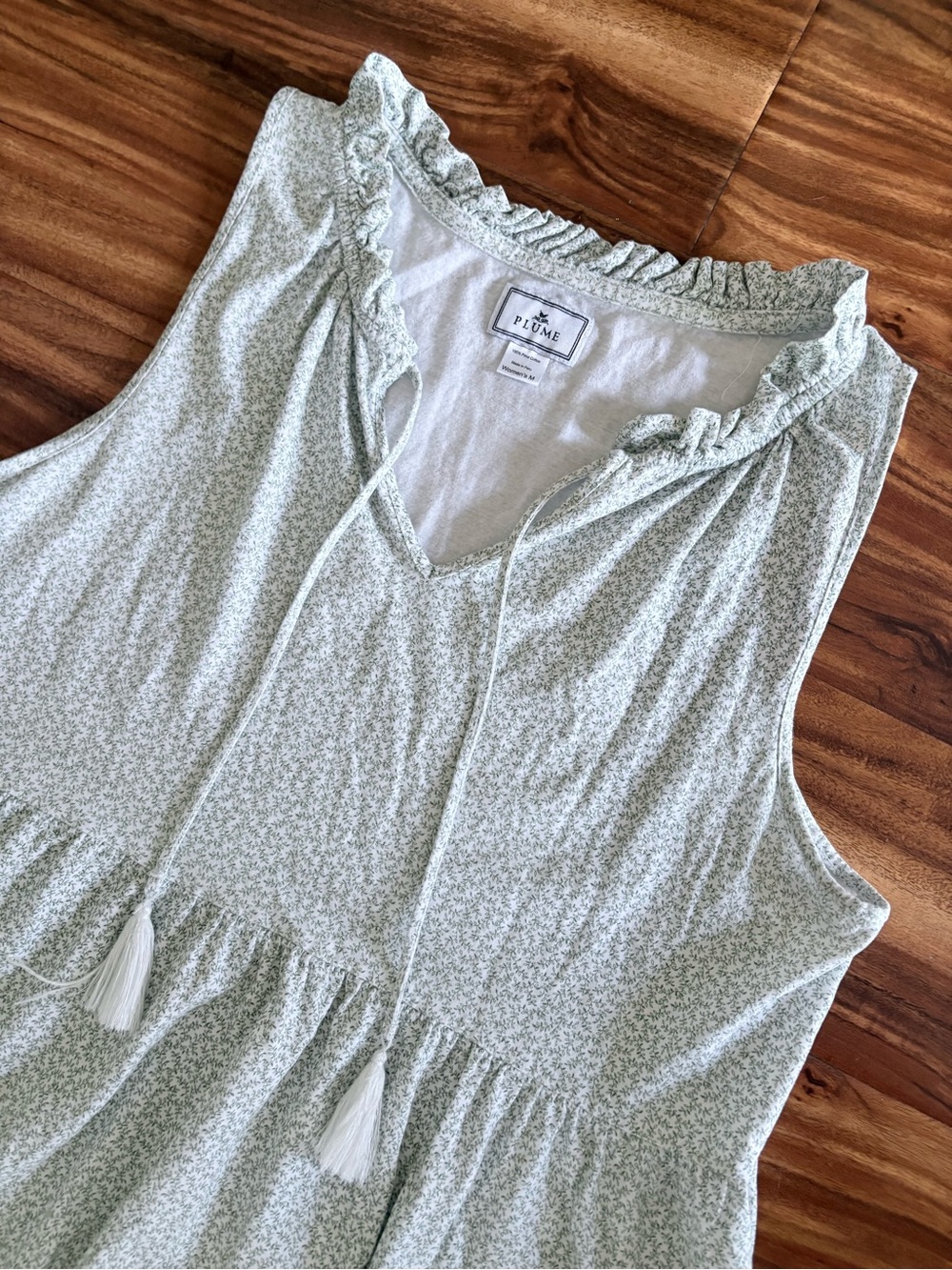Petite Plume Women's Green Floral Leaves Tiered Nightgown Medium M Gown Pima